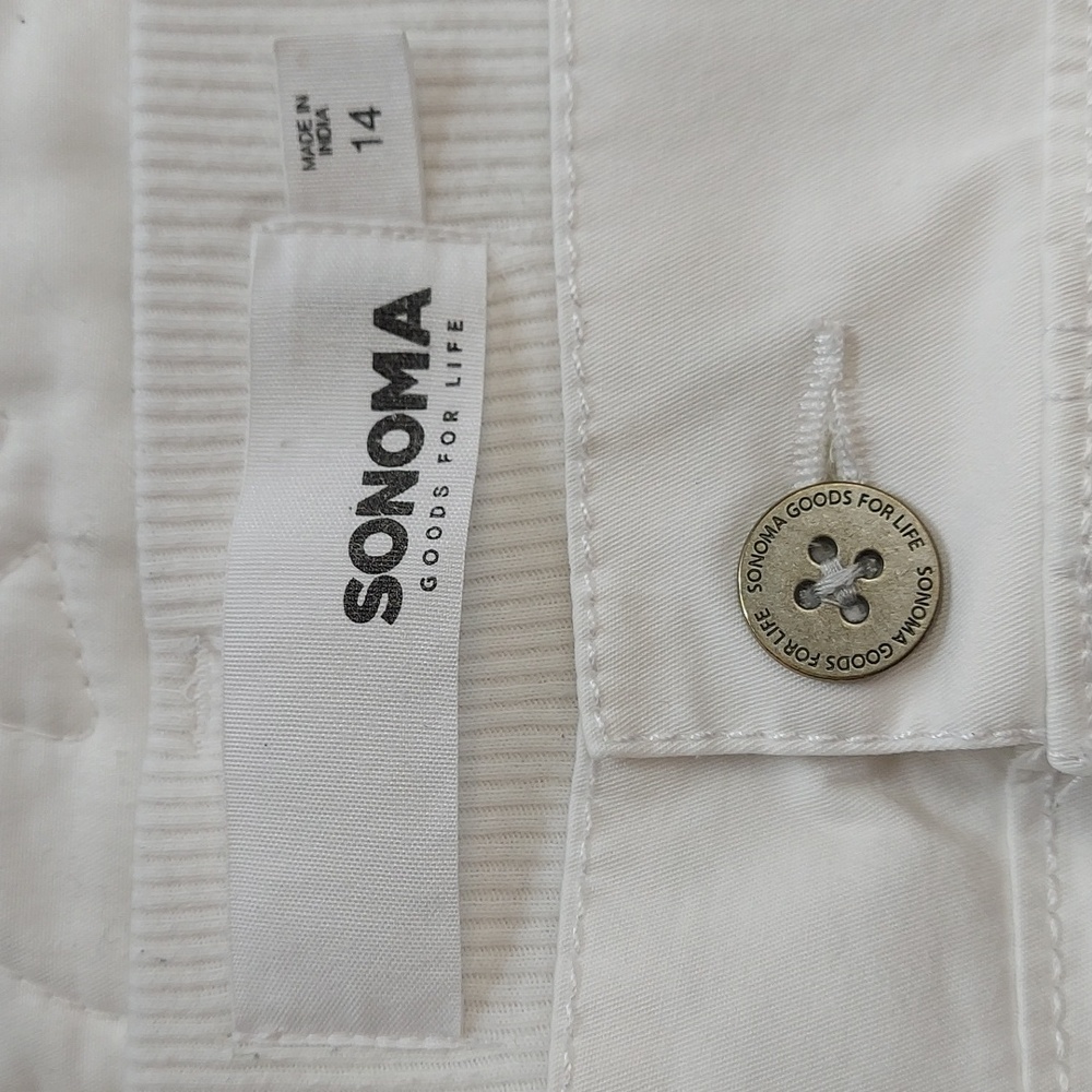 - Sonoma Women's White Cargo Stretchy Pants, Elastic Waistband Size 14, Like New - Picture 4 of 9